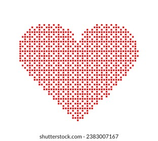 Red halftone heart with pixel mosaic texture. Valentine day love symbol. Vector retro illustration