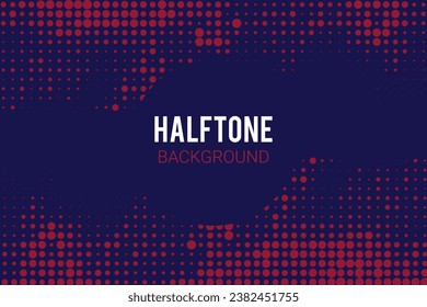 Roter Halbton auf blauem Hintergrund. Vektorgepunktete Funkeln oder Halftone glänzende Muster Textur Pop Art Style Hintergrund.