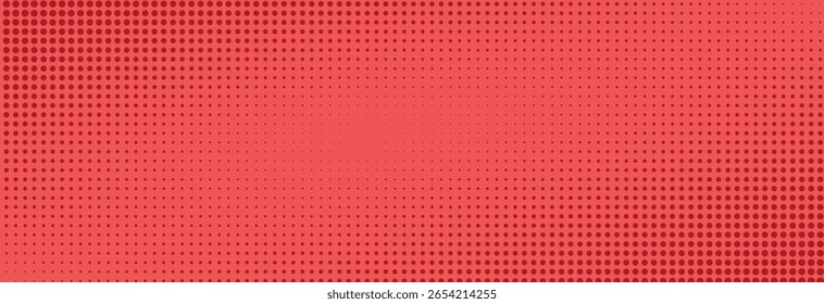 Padrão de meio-tom vermelho. Fundo de gradiente de quadrinhos retrô. Sobreposição de textura pontilhada pixelada brilhante. Desenho animado pop art desbotado padrão de gradiente. Tela de fundo de vetor para cartaz, faixa, eps 10