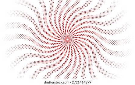 Padrão de ponto espiral de meio-tom vermelho com movimento giratório radial dinâmico no fundo branco limpo Design moderno de vetor abstrato