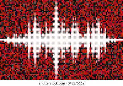 Red halftone vector sound waves. Music square waveform background. You can use in club, radio, pub, party, DJ, concerts, recitals or the audio technology advertising background.