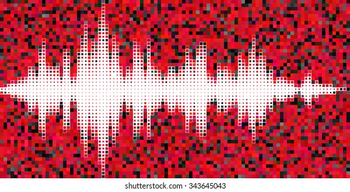 Red halftone vector sound waves. Music square waveform background. You can use in club, radio, pub, party, DJ, concerts, recitals or the audio technology advertising background.