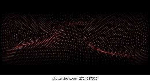 Red halftone wave gradient texture. Retro dotted wallpaper. Comic pop art style checkered frame texture. Wave pattern on black background for banner, flyer, poster, presentation. 