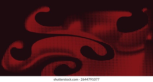 Red halftone wavy batik background. Pop art dot sport batik style vector.