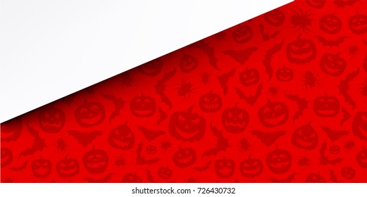 Red halloween background with pumpkins, bats and spiders. Vector illustration.