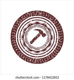 Red hammer icon inside distress grunge style stamp