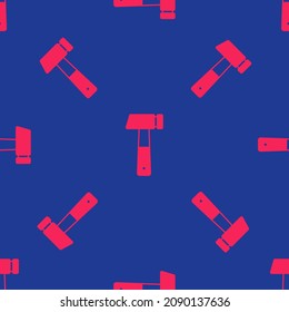 Icono de martillo rojo aislado sin fisuras en fondo azul. Herramienta de reparación.  Vector