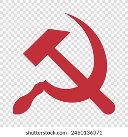 red hammer and sickle emblem, representing the Soviet Union, showcased on a transparent checkered background.