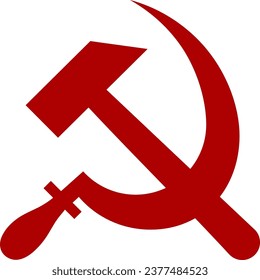 Red Hammer And Sickle Emblem, Vector Icon.