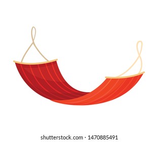 Red hammock on a clothesline. Vector illustration on white background.