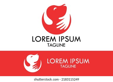 Red Hand Care negative dog logo concept