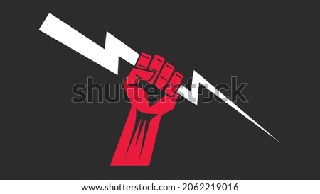 Red hand clenched fist with lightning