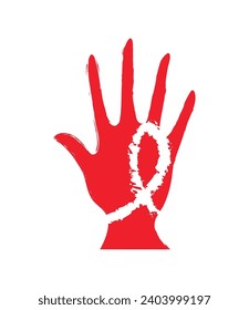 red hand day illustration of red hand with ribbon vector isolated