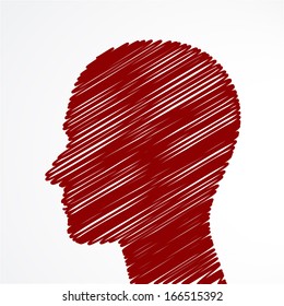 Red hand draw head icon. Vector illustration. 