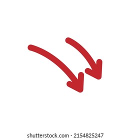 Red hand drawn arrow element vector. Collection of doodle arrows, lines, symbol, pointing mark, shapes on white background. Simple icon illustration for education, decoration, map.