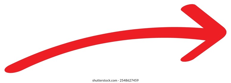 Red hand drawn arrow icon on white background.