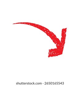 Flecha dibujada a mano roja que apunta hacia abajo ilustración