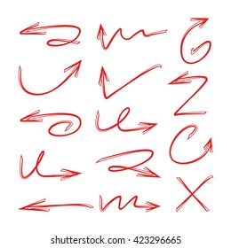 red hand drawn arrow set