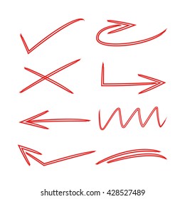 red hand drawn arrows set