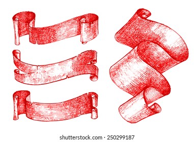 Red hand drawn banners  set