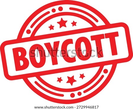 Red Hand Drawn Boycott Stamp with Stars and Prohibited Sign on White Background protest