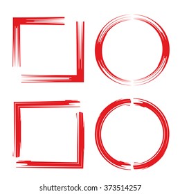 red hand drawn brush frame set, marker circle shapes
