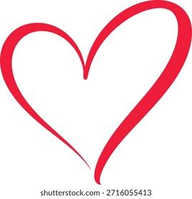 Red hand drawn brush stroke heart shape isolated on white background