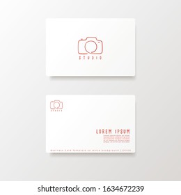 Red Hand drawn camera logo isolated on white business card : Vector Illustration