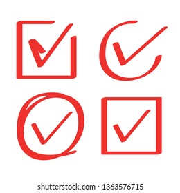red hand drawn check, mark wrong mark