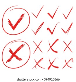 red hand drawn check marks, ticks, confirmation acceptance positive passed voting
