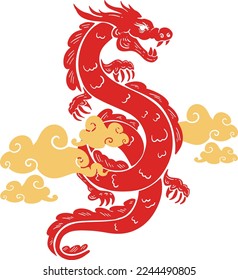 Red hand drawn chinese dragon illustration