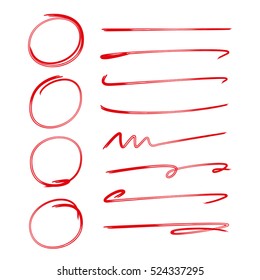 Red Hand Drawn Circle And Brush Lines For Highlighting Text