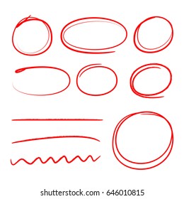 red hand drawn circle highlighters for marking text and lines