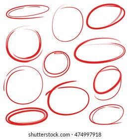 red hand drawn circle markers