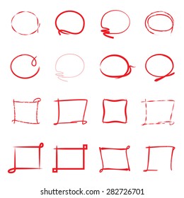 red hand drawn circle and square frame set