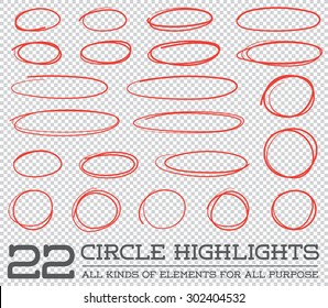 Red Hand Drawn Circles Rounds Bubbles Set Collection in Vector
