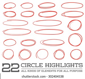 Red Hand Drawn Circles Rounds Bubbles Set Collection in Vector
