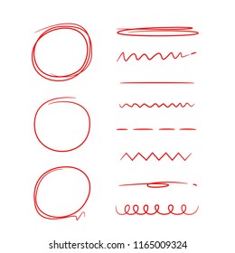 red hand drawn circles, underlines and marker elements