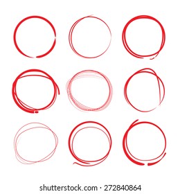 Red Hand Drawn Circles, Vector