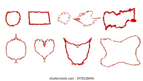 Red hand drawn doodle frame set on white background as design element