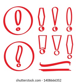 red hand drawn exclamation mark symbols