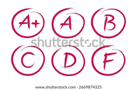 Red hand drawn grade result. School and college clipart.