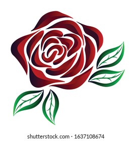 Red hand drawn gradient rose lineart. Vector beautiful decoration art with rose for tattoos, pattern, valentine day and women day post cards