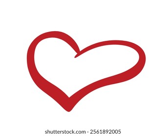 Red hand drawn heart. Love, romantic and valentines design element. Isolated vector image