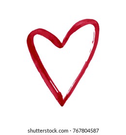 Red hand drawn heart on white background. Vector design element for Valentine's day.