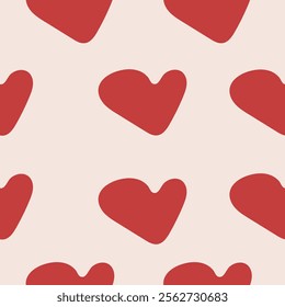 Red hand drawn heart seamless pattern. Simple flat design for banner, greeting card, wrapping paper, print, Valentine's day invitation poster.