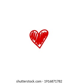 Forma de corazón dibujada a mano roja vector aislado en fondo blanco