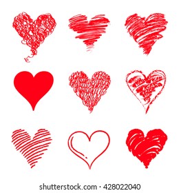 Red Hand Drawn Heart Shaped Element : Vector Illustration
