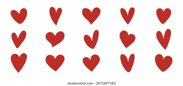 Red hand drawn hearts. Cute romantic love symbols, playful doodle style illustration for Valentine design, wedding decoration, greeting card, wrapping paper, textile and digital art