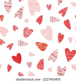 Red hand drawn hearts isolated on white. Artwork for fabric, print or wrapping paper. Valentines Day or birthday background. Seamless vector pattern